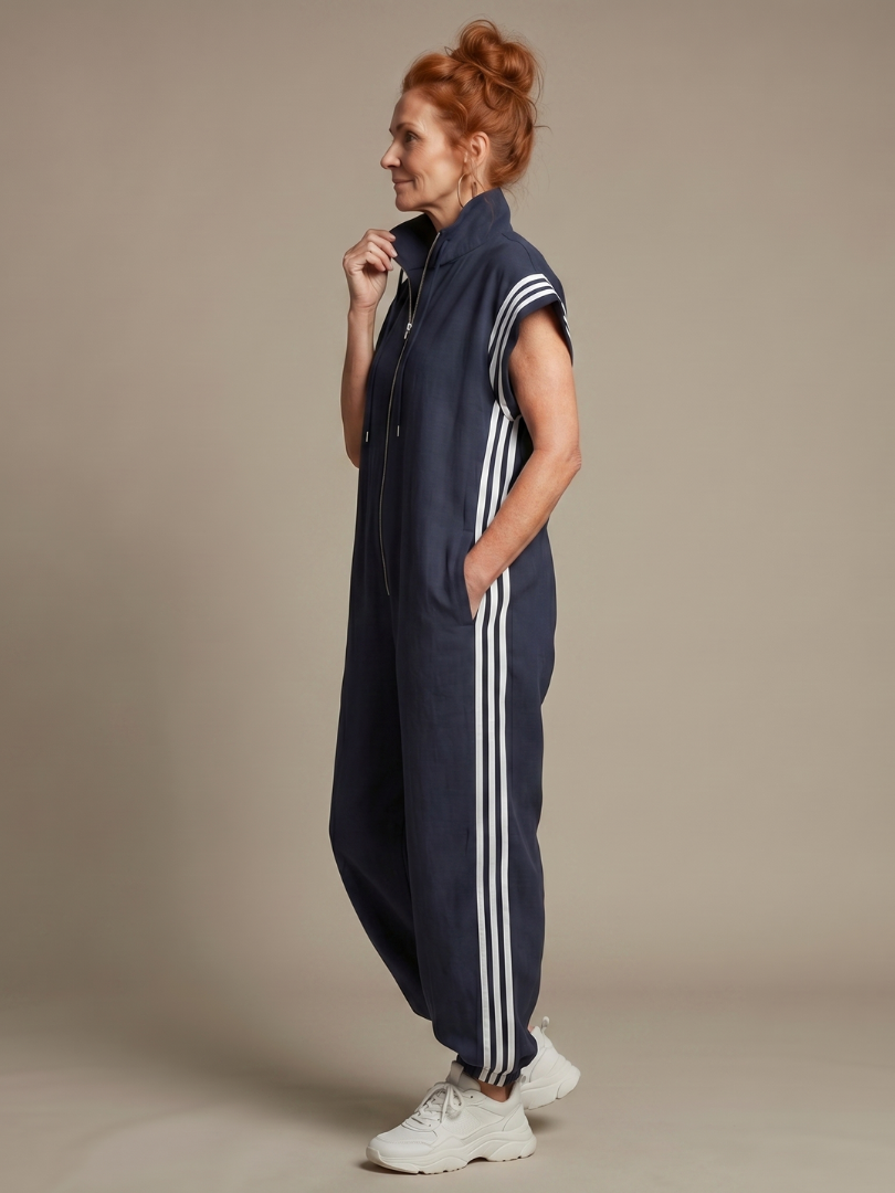 Zip Front Side Stripe Sleeveless Jogger Jumpsuit 10