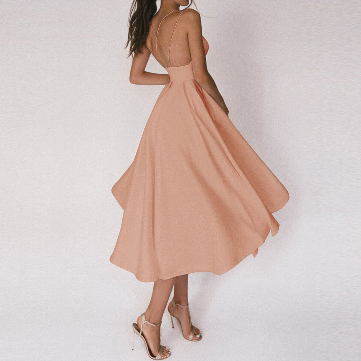 Backless Criss Cross Strap Fit and Flare A-Line Midi Cocktail Dress