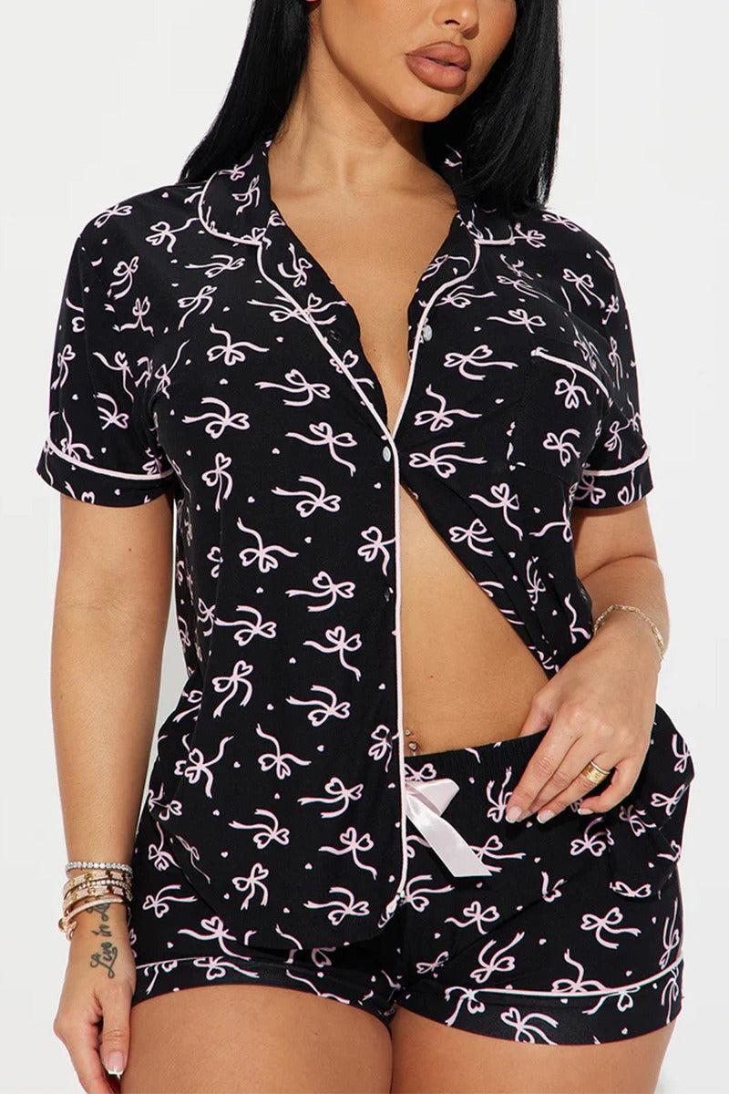 Collared Tee Shorts Sleepwear Pajama Set