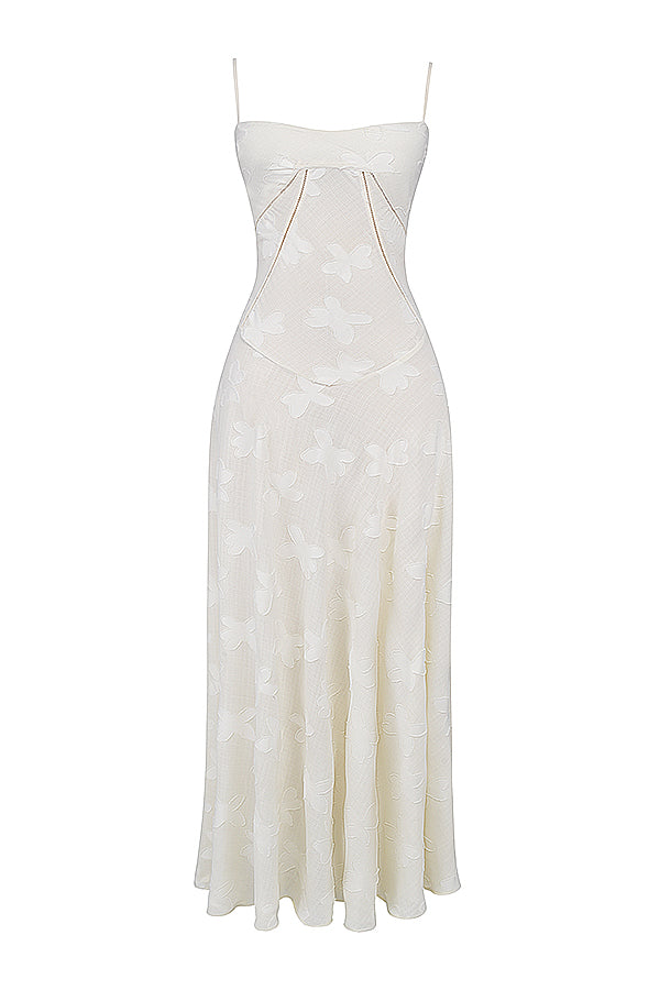 Floral Lace Spaghetti Strap Corset Bodice Sheer Mesh Maxi Gown 32
