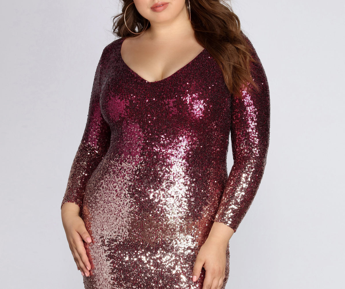 Sequin Ombre V-Neck Long Sleeve Bodycon Mini Dress 2