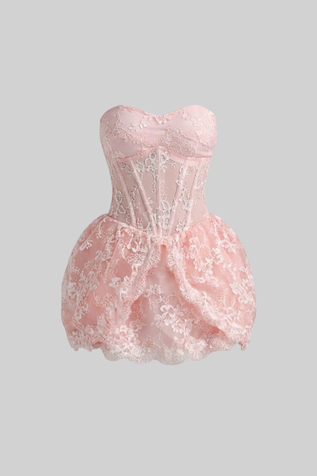 Strapless Lace Mini Dress - Blush Pink - View 2