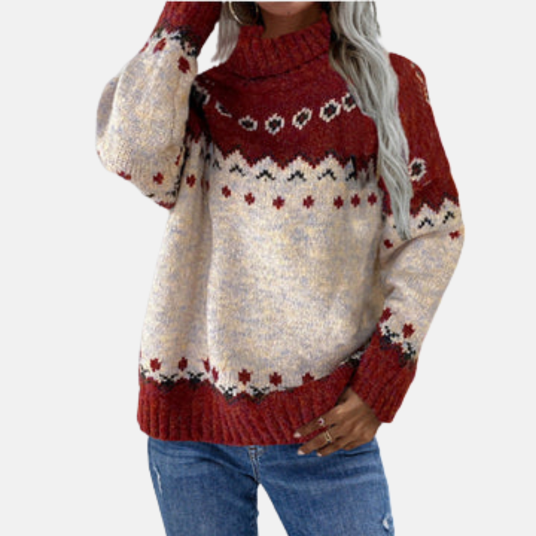 Fair Isle Turtleneck Long Sleeve Knit Sweater 2