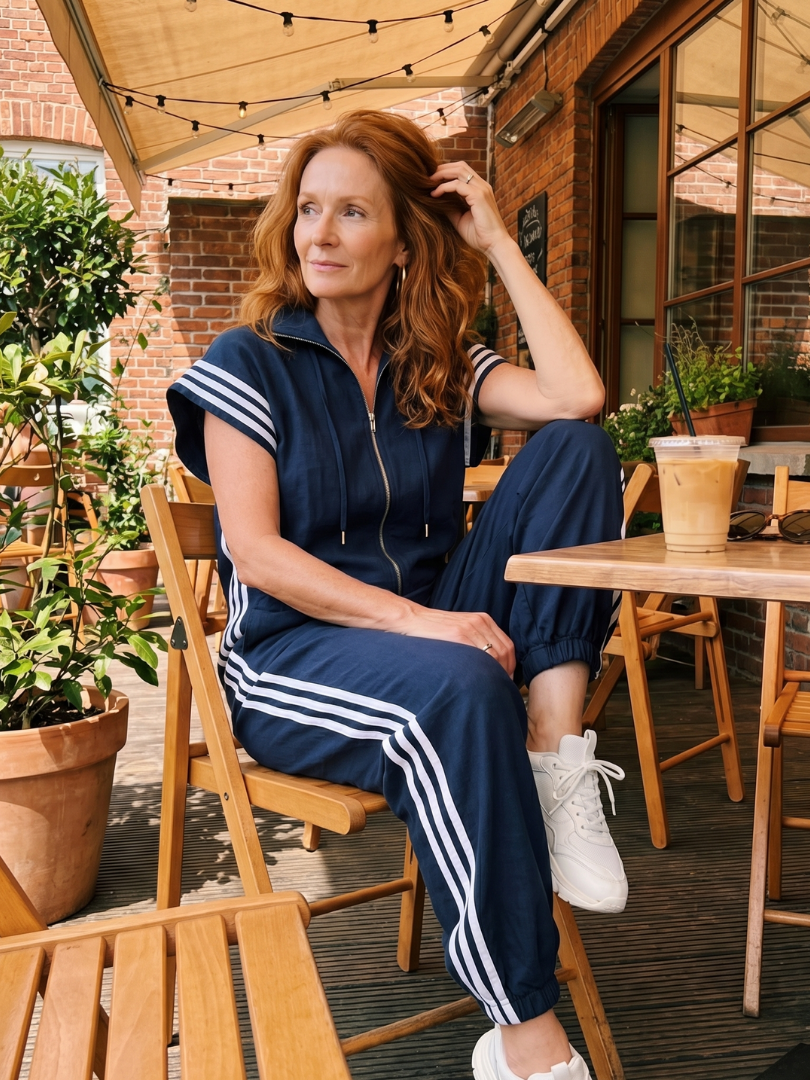 Zip Front Side Stripe Sleeveless Jogger Jumpsuit 23