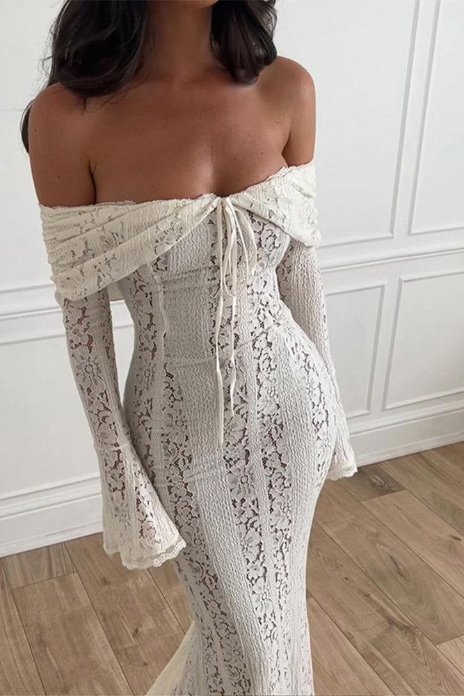 Matilde Statement Lace Wide Flared Sleeve Off Shoulder Dress - View 3