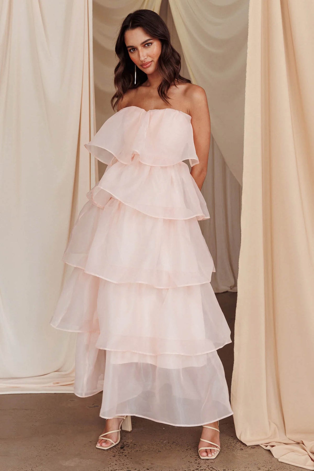 Strapless Backless Tiered Ruffle Organza Maxi Dress - View 14