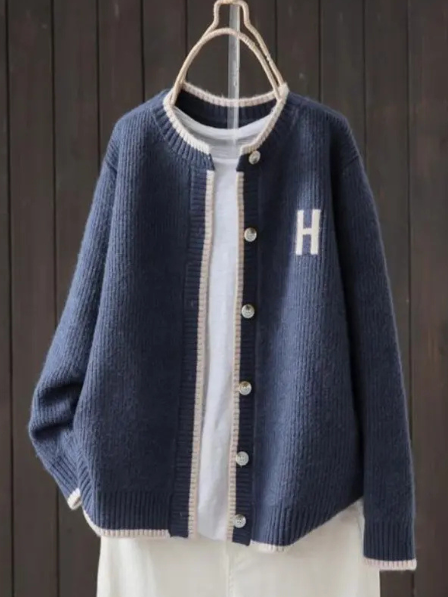 Contrast Trim Button Front Knit Bomber Cardigan 4