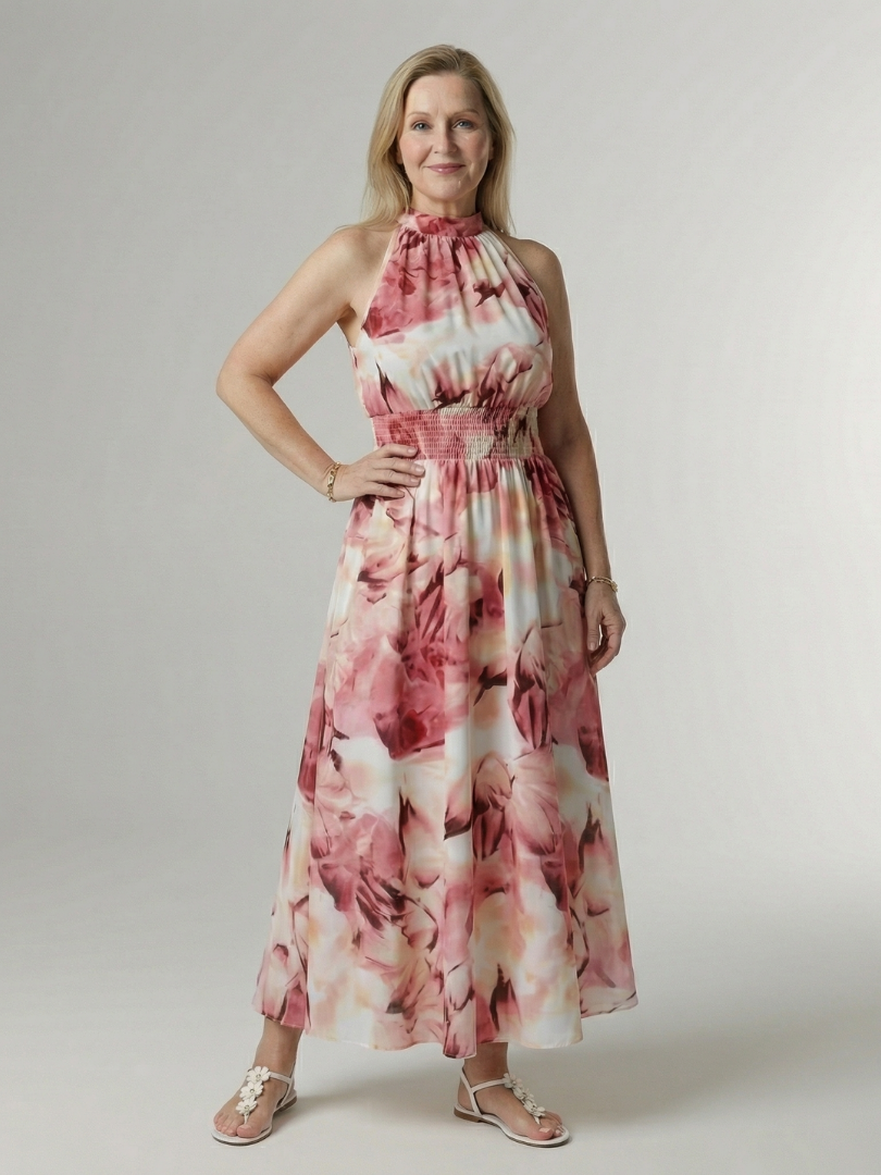 Tie Dye Halter Neck Smocked Waist Maxi Dress 12