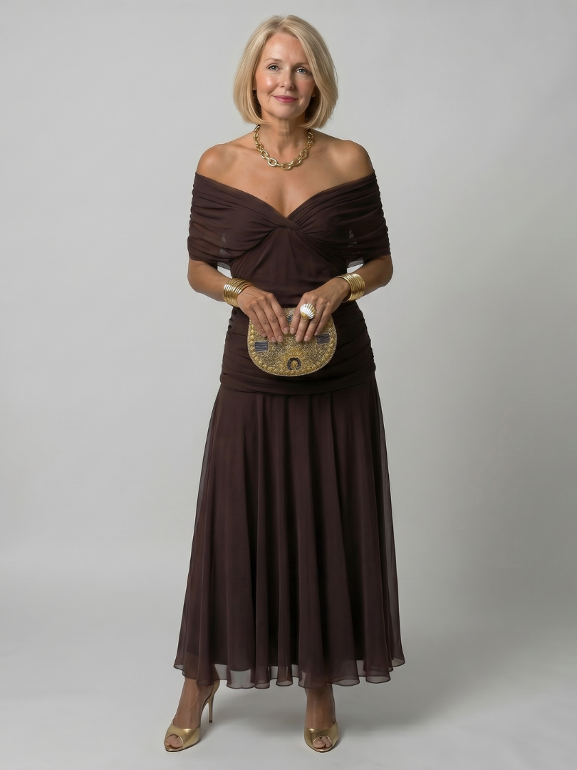 Floral Print Off Shoulder Twist Front Ruched Maxi Dress 12