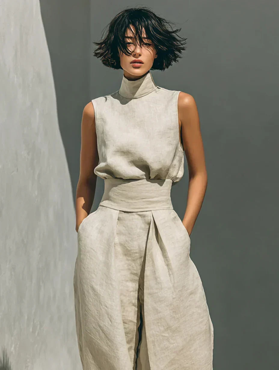 Sleeveless Mock Neck Top and Wide Leg Pants Two Piece Set 6