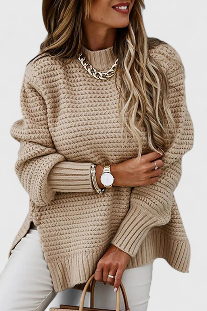 Drop Shoulder Side Split Ribbed Knit Sweater 2