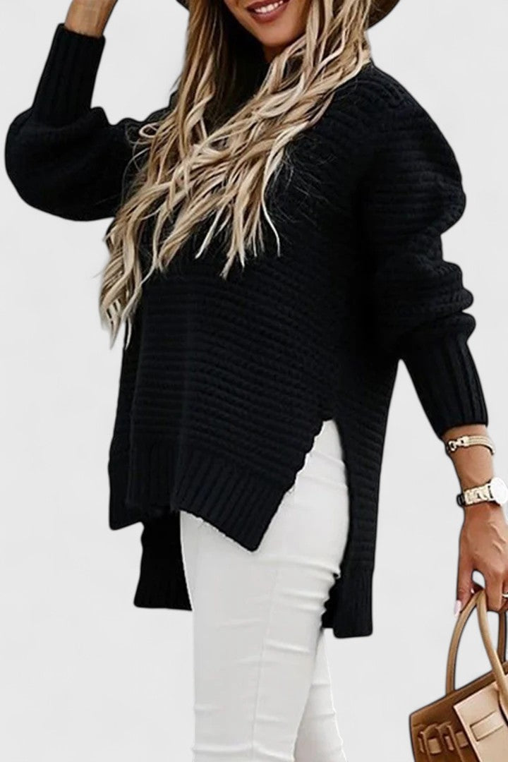 Drop Shoulder Side Split Ribbed Knit Sweater 3