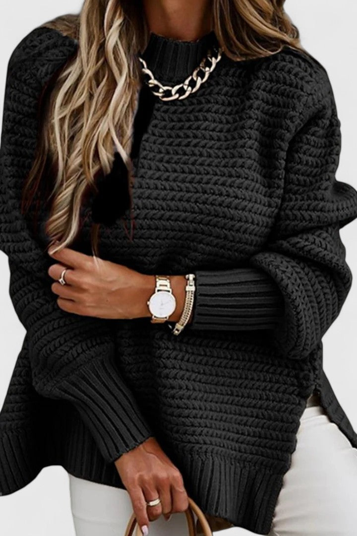 Drop Shoulder Side Split Ribbed Knit Sweater 4