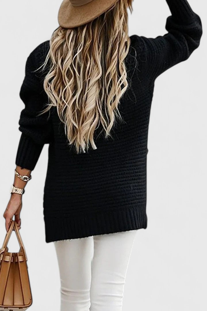 Drop Shoulder Side Split Ribbed Knit Sweater
