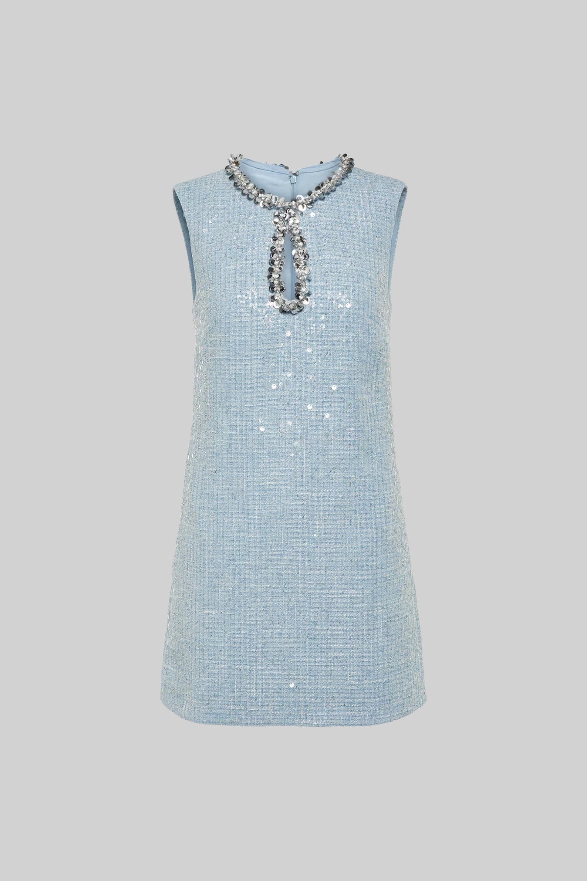 Sequin Tweed Vertical Keyhole Paillette Trim Shift Mini Dress