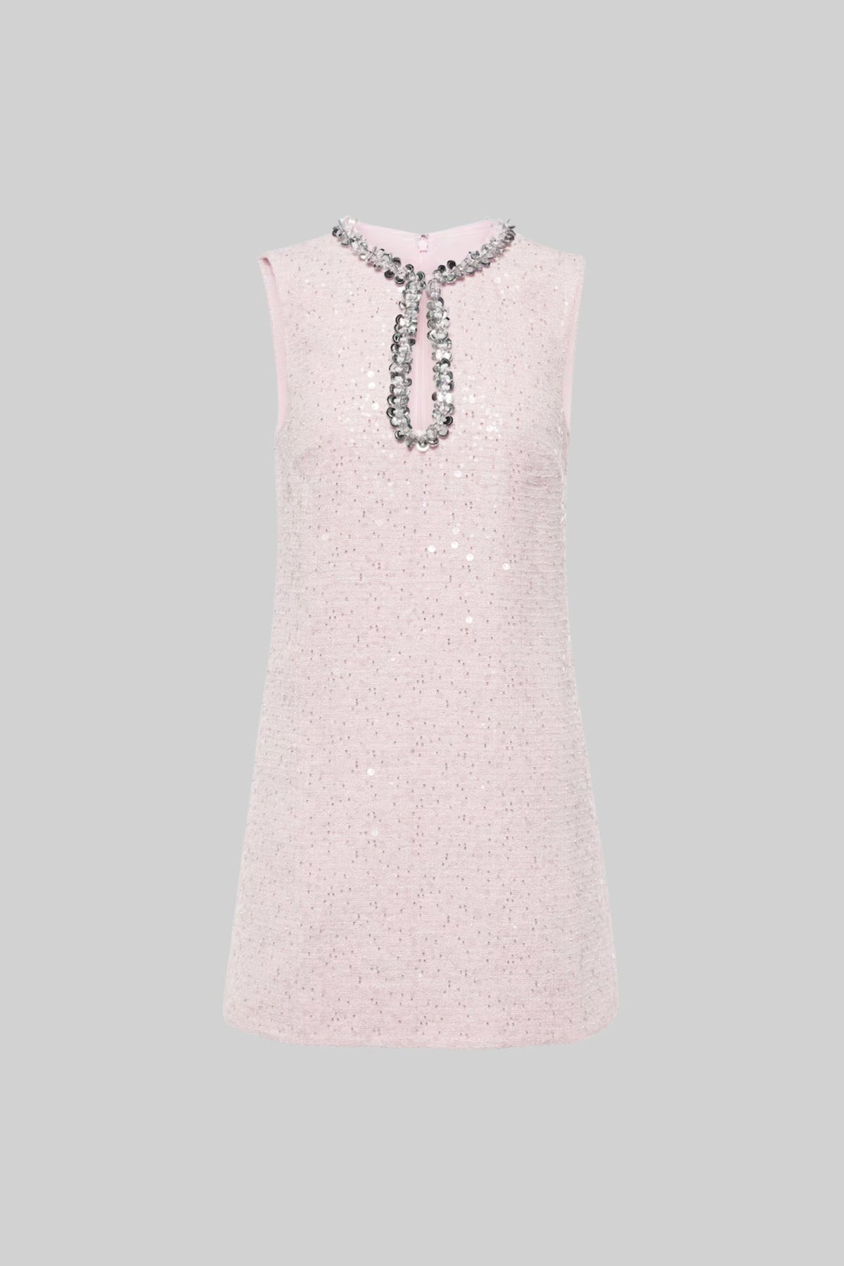 Sequin Tweed Teardrop Keyhole Floral Sequin Trim Shift Mini Dress