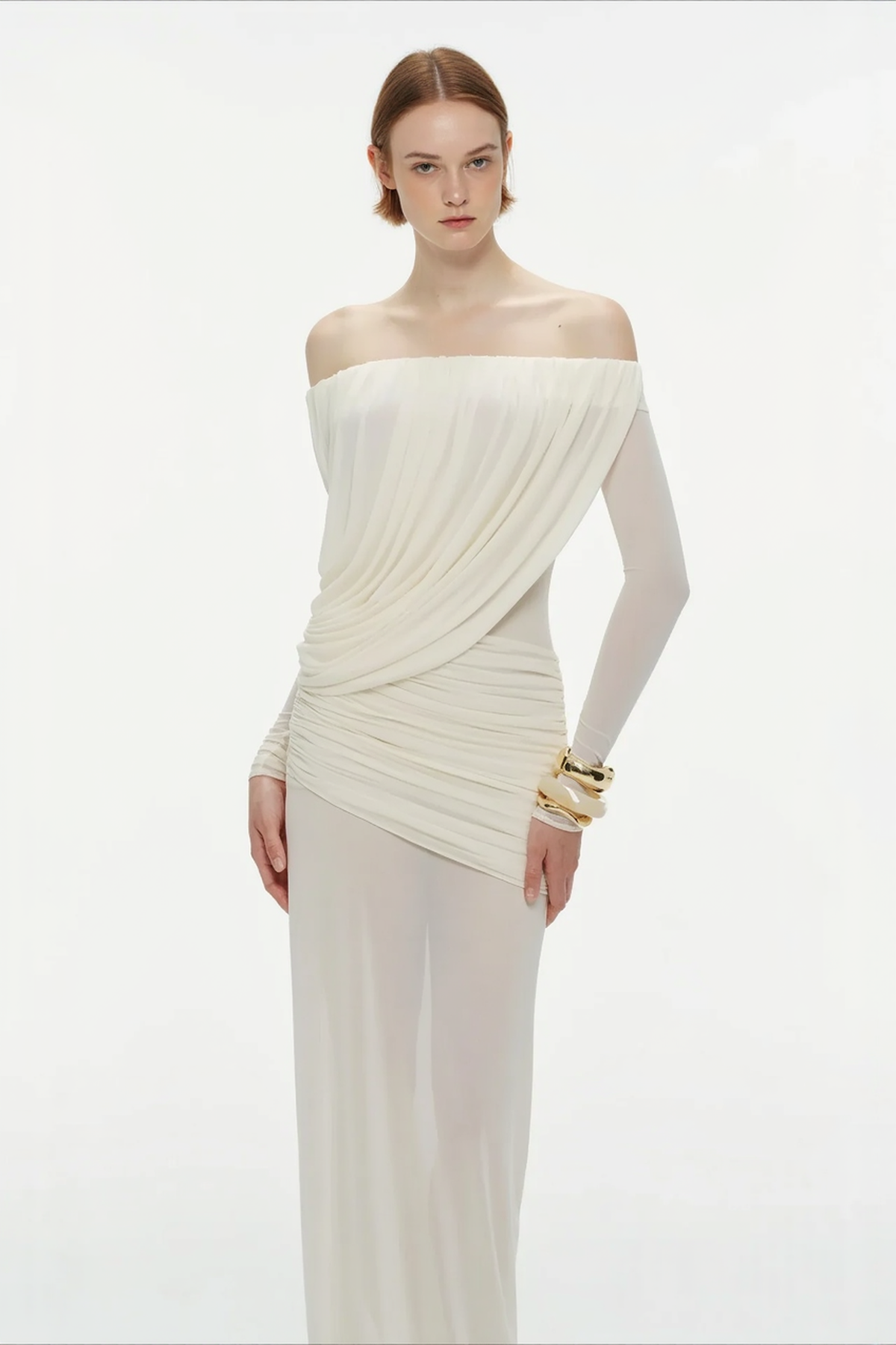 Off-the-Shoulder Sheer Mesh Bodycon Dress