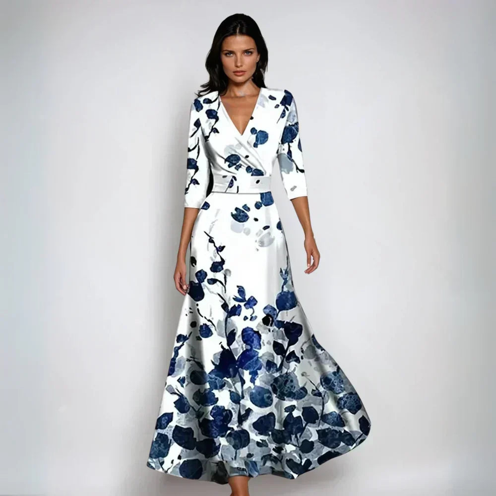 Floral Satin V-Neck Wrap Maxi Dress Wedding Guest 3