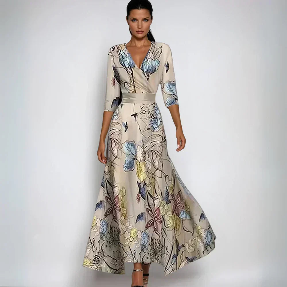 Floral Deep V-Neck Wrap Tie Waist Maxi Dress 3