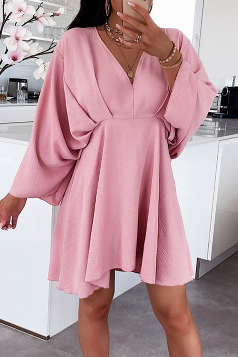 Asymmetrical V-Neck Long Sleeve Irregular Hem Dress - View 3