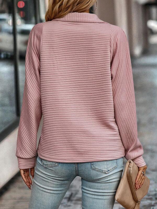 Quarter Zip Stand Collar Textured Rib Pullover Sweatshirt 10