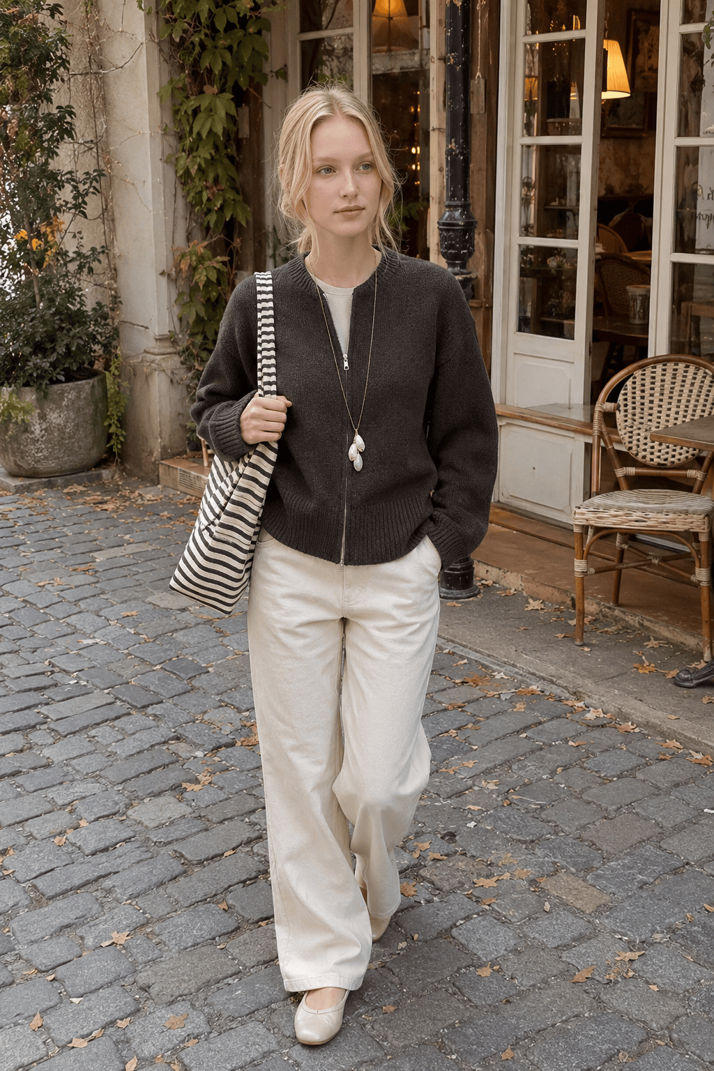 Zip-Up Loose Fit Knit Sweater