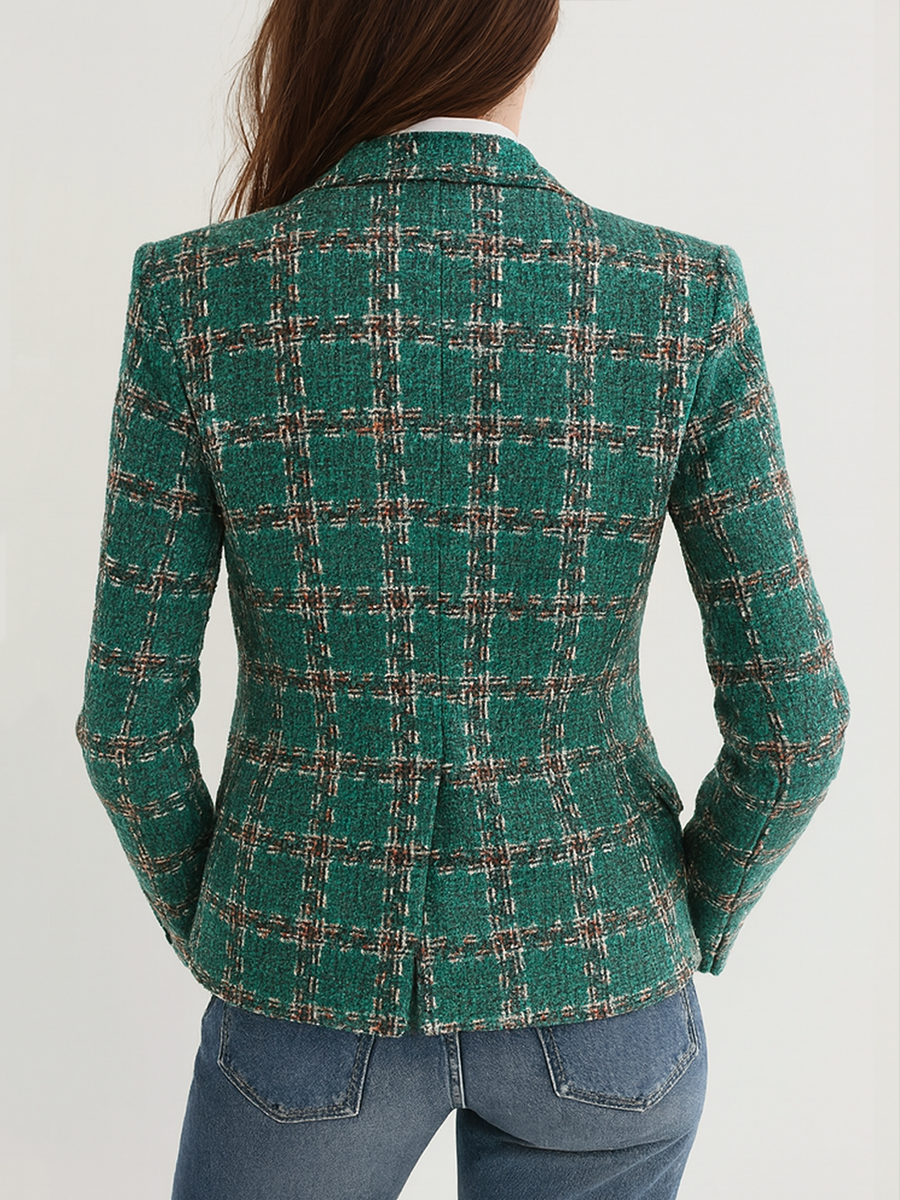Plaid Tweed Single Button Blazer 2