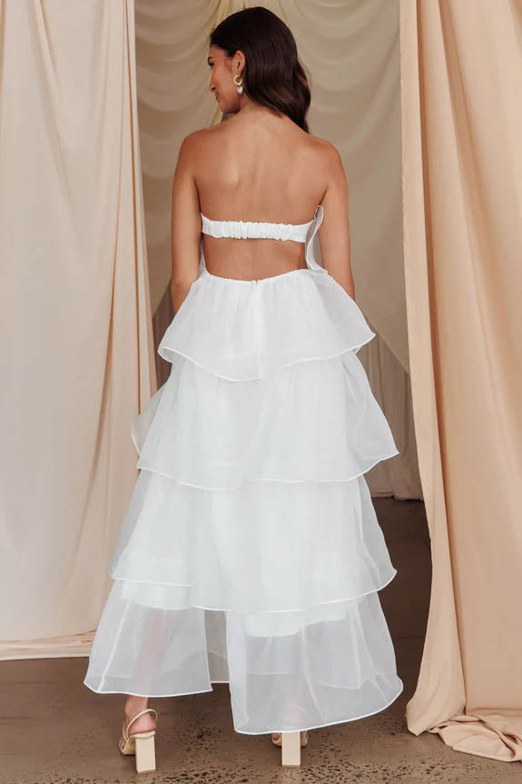 Strapless Backless Tiered Ruffle Organza Maxi Dress - View 10