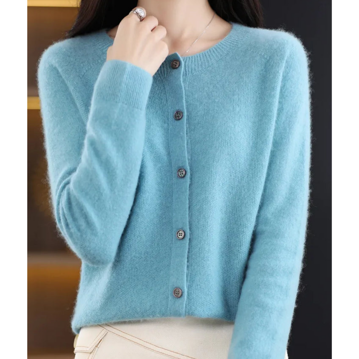 Round Neck Button Front Long Sleeve Knit Cardigan 5