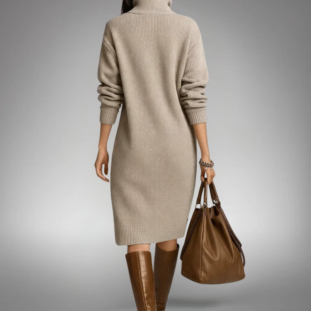Turtleneck Long Sleeve Knit Midi Sweater Dress 8