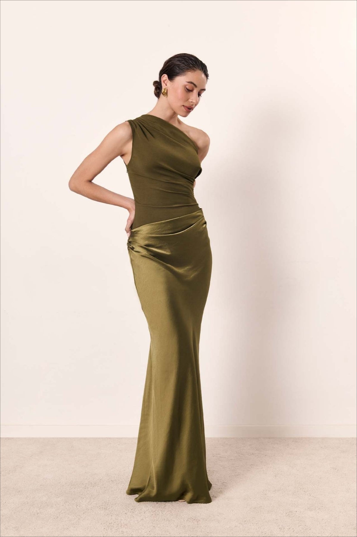 Satin One Shoulder Ruched Bodycon Maxi Dress - View 11