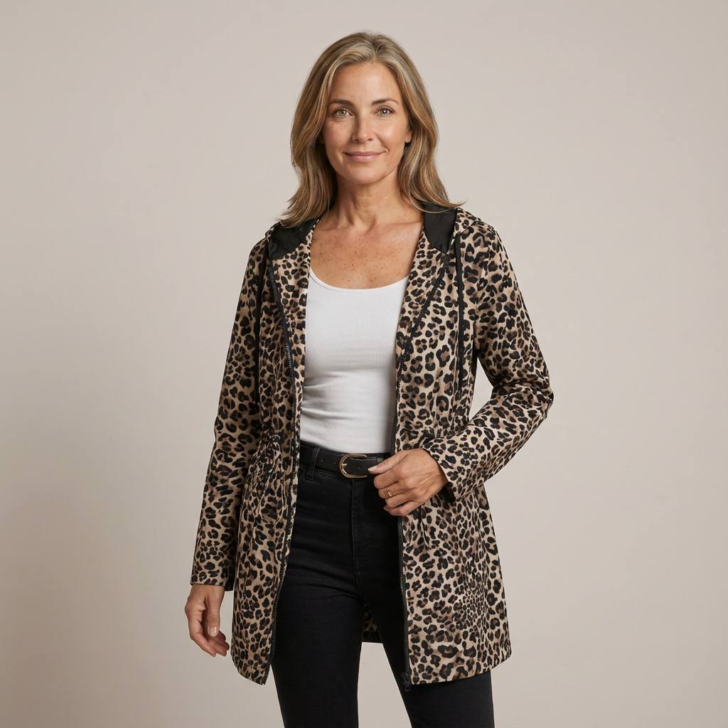 Hooded Zip Front Leopard Lined Longline Coat 4