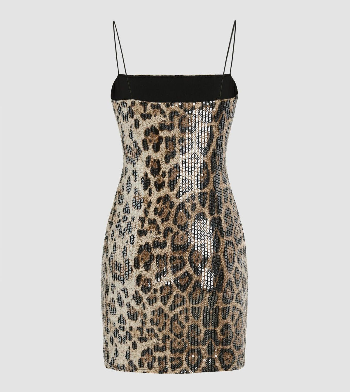 Sequin Leopard Print Square Neck Spaghetti Strap Bodycon Mini Dress - View 8