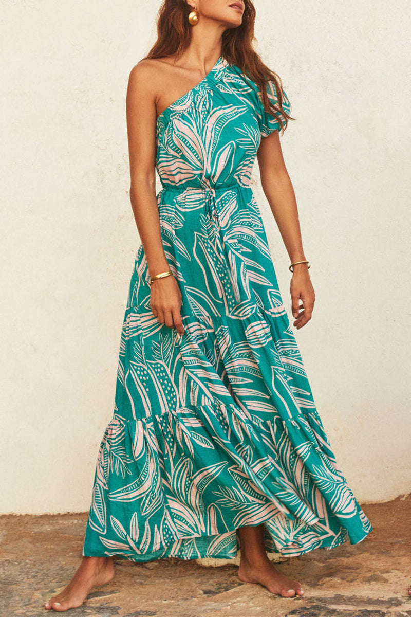Floral One Shoulder Tiered Ruffle Maxi Summer Dress - View 4