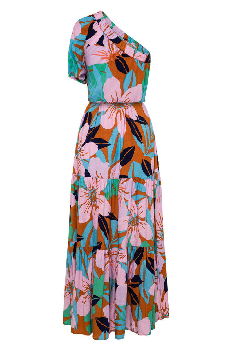 Floral One Shoulder Tiered Ruffle Maxi Summer Dress - View 8