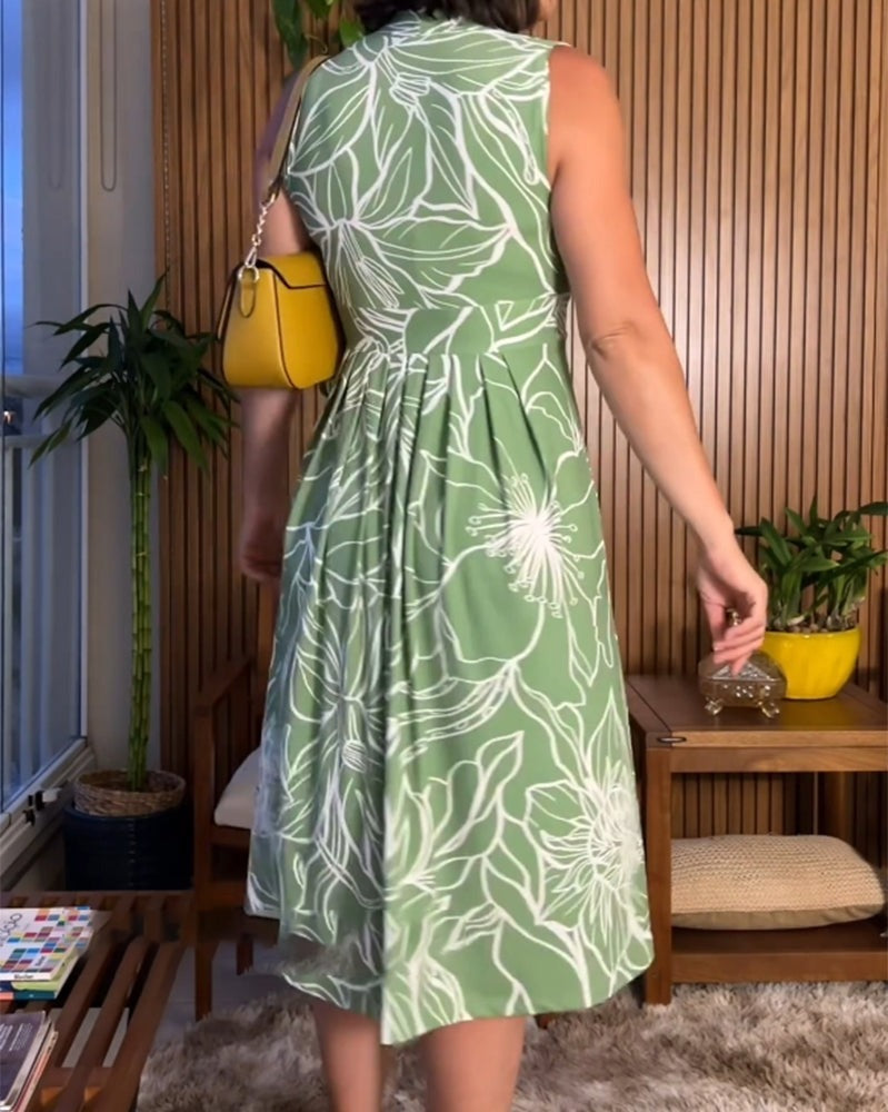 Floral Print Sleeveless Deep V-Neck Empire Waist Midi Dress - View 7