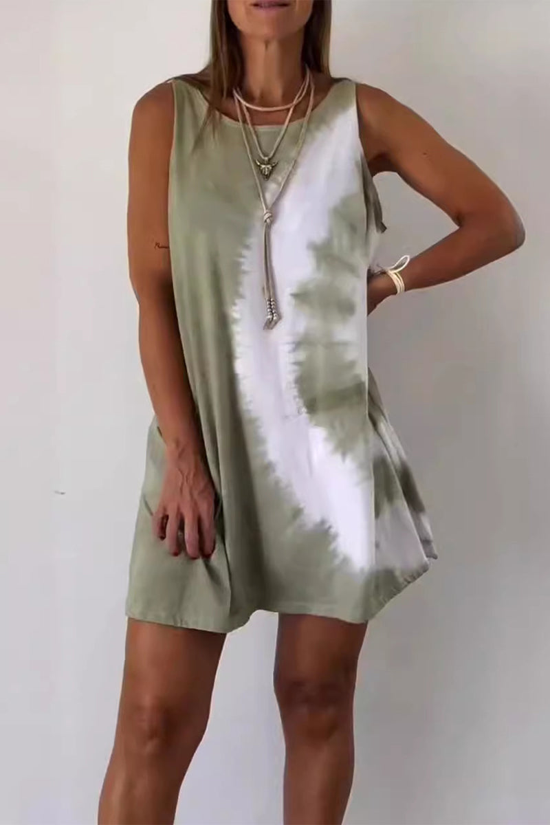 Sleeveless Round Neck Tie Dye Knit Mini Summer Dress - View 6