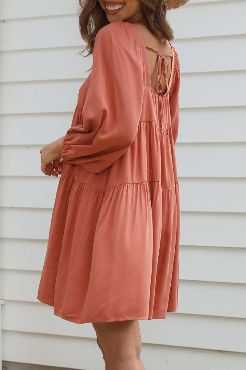 Square Neck Puff Sleeve Tiered Babydoll Swing Mini Dress 5