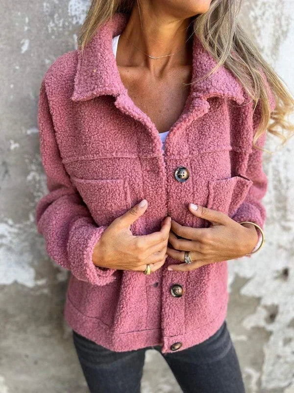 Button Front Collared Teddy Fleece Jacket 7