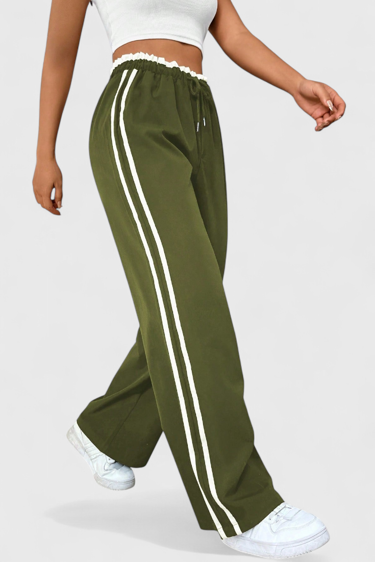 Side Stripe Drawstring High Waist Wide Leg Track Pants 2
