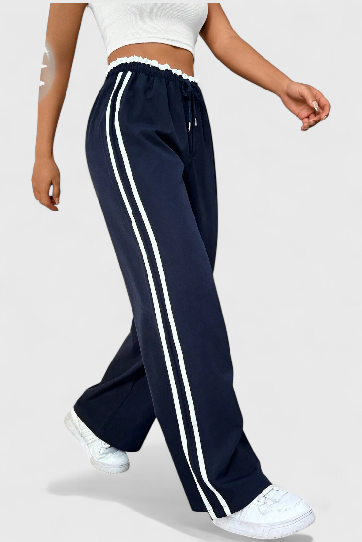 Side Stripe Drawstring High Waist Wide Leg Track Pants 7