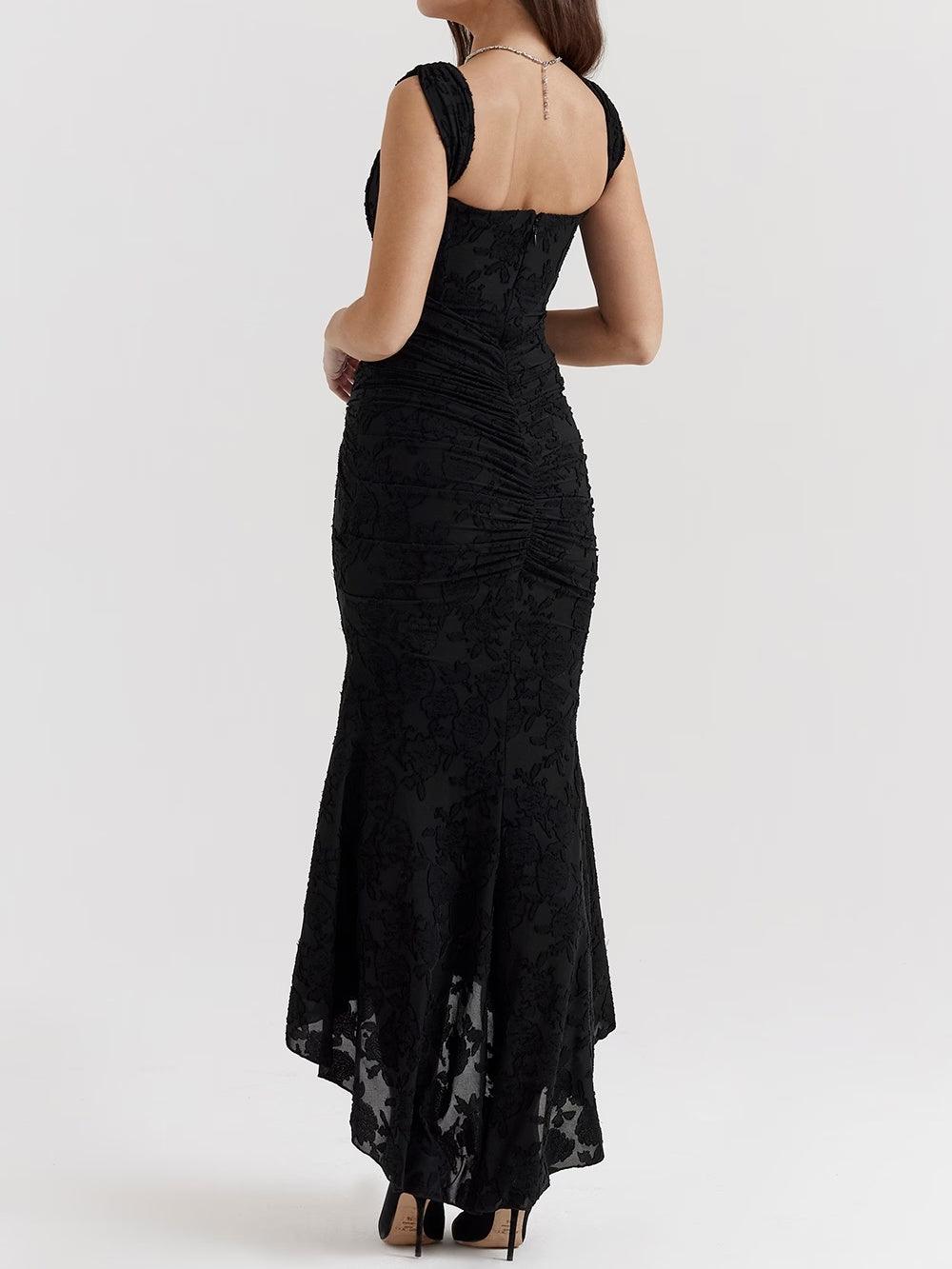 Square Neck Corset Bodice Lace High Low Fishtail Maxi Dress 17