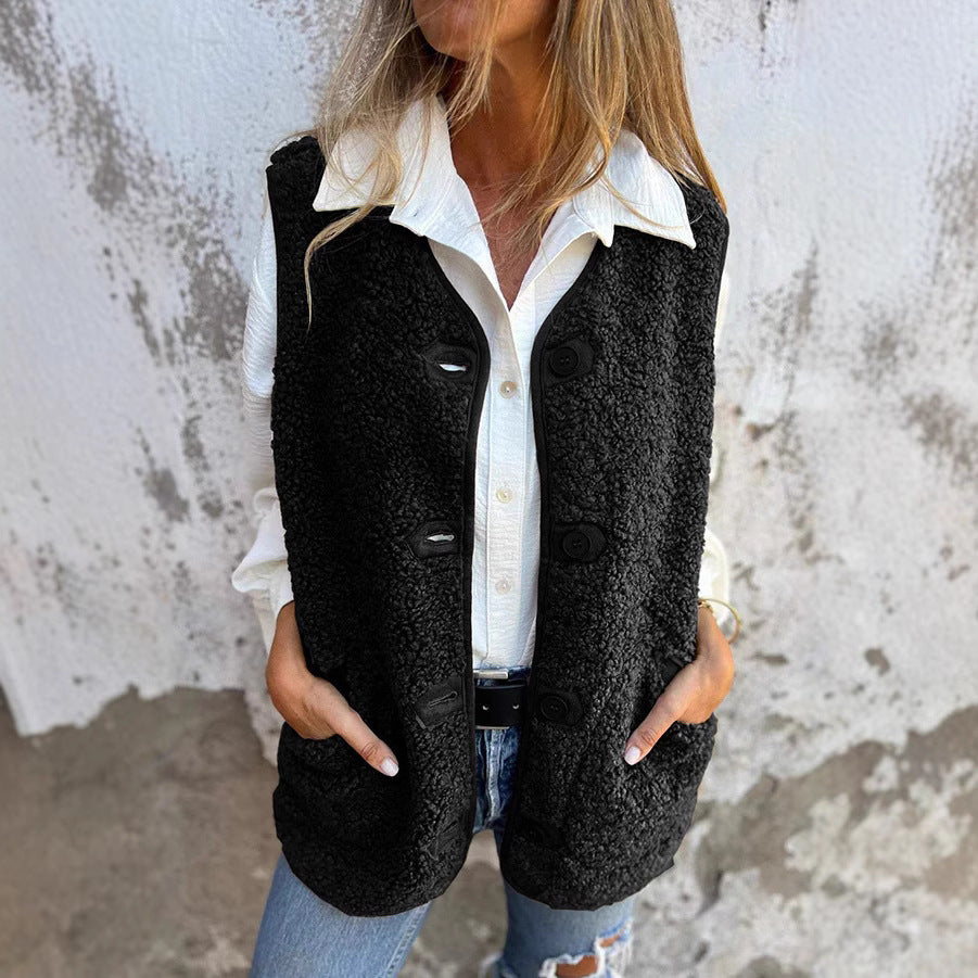 Sherpa Fleece Button Front Pocket Vest 3