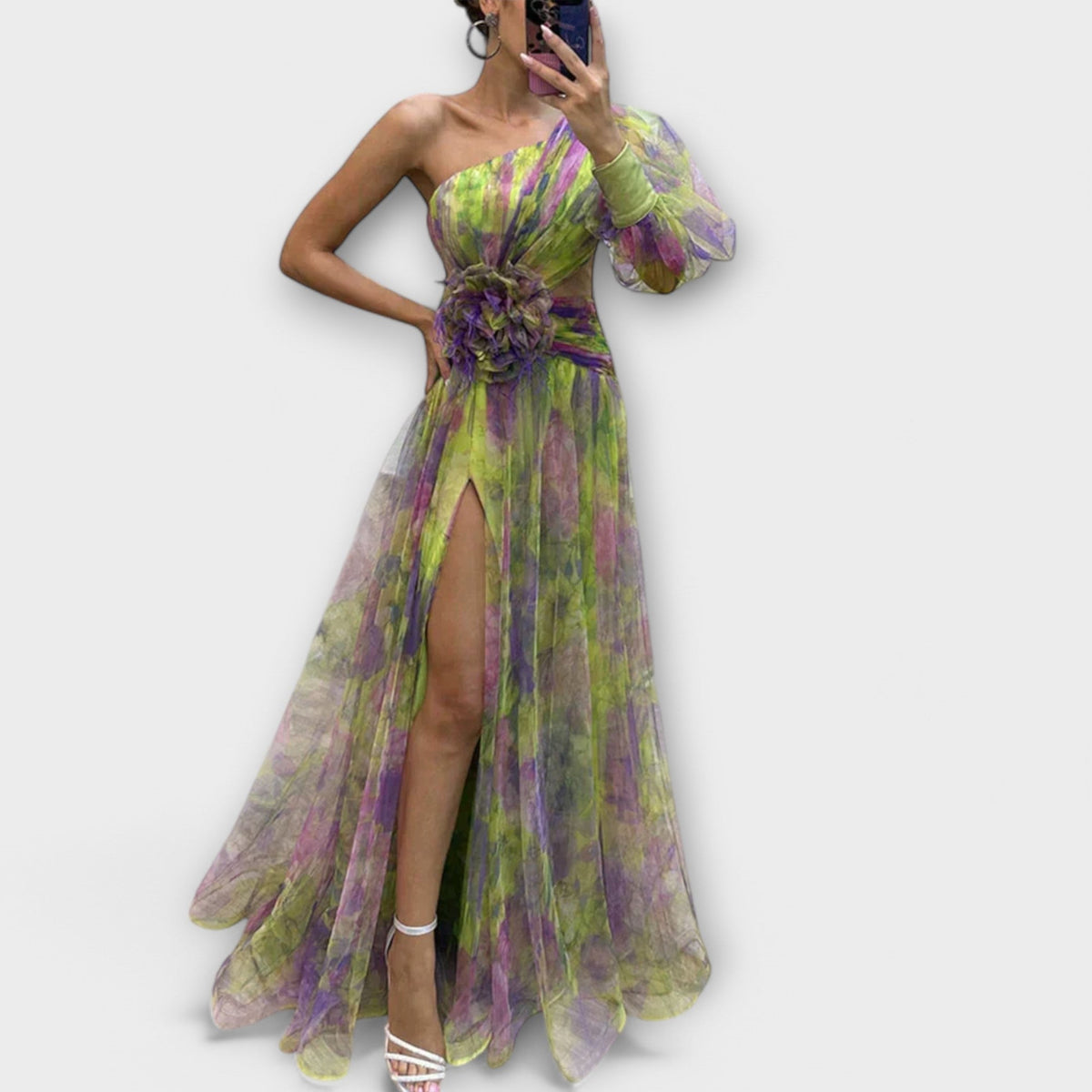 Floral One Shoulder High Split Maxi Gown 3