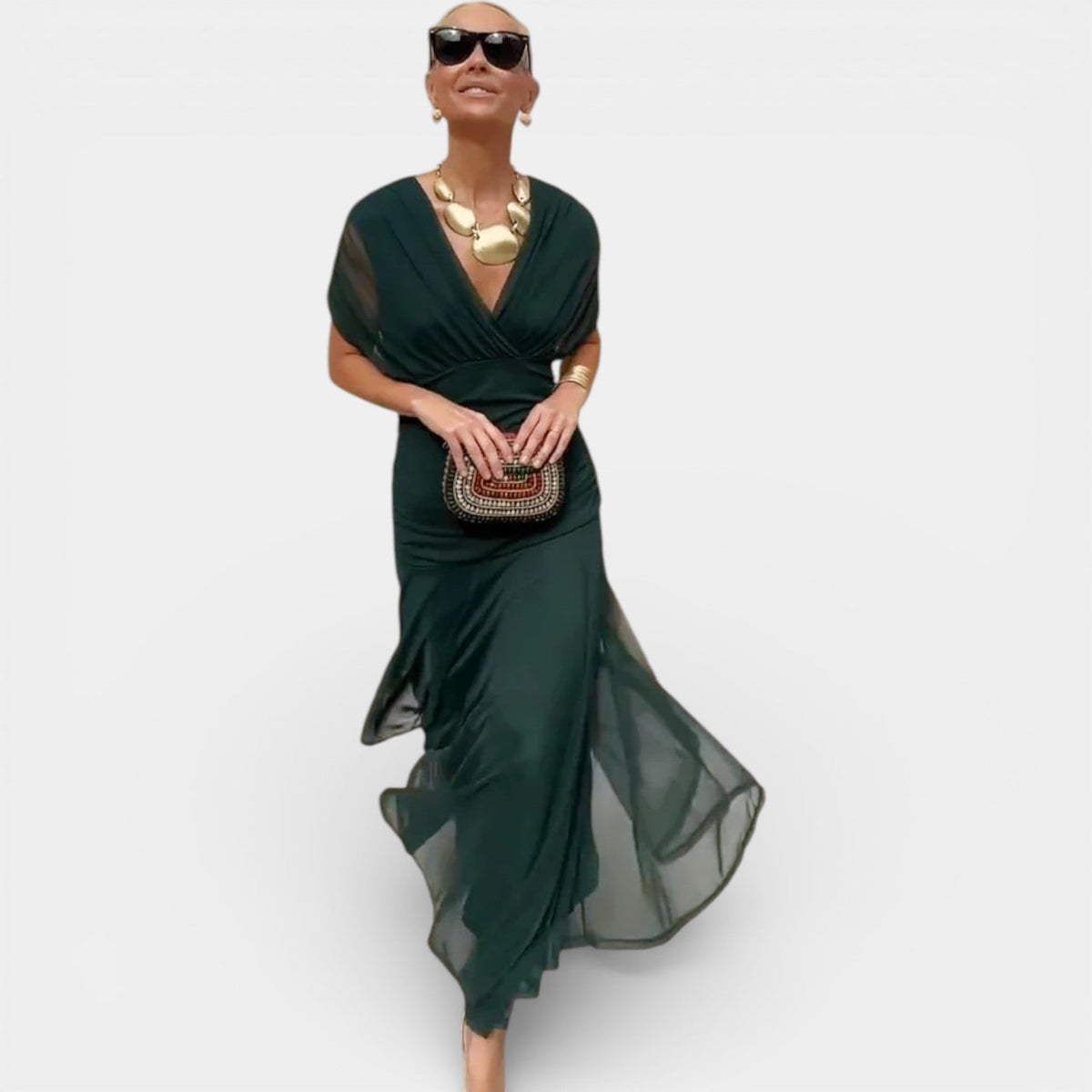 Surplice V-Neck Short Sleeve Ruched Waist Mesh Maxi Dress 6