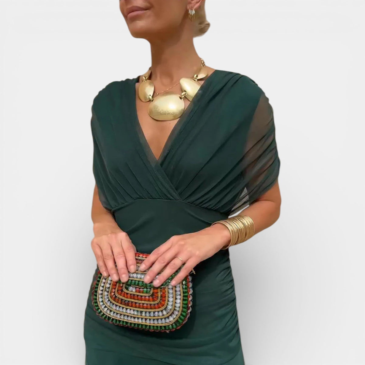 Surplice V-Neck Short Sleeve Ruched Waist Mesh Maxi Dress 3