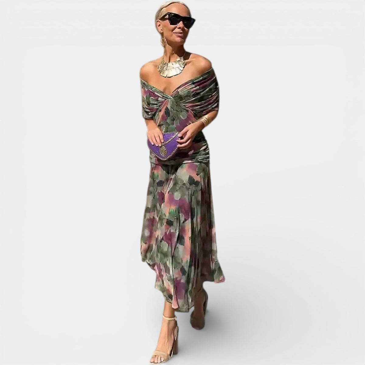 Surplice V-Neck Short Sleeve Ruched Waist Mesh Maxi Dress 7