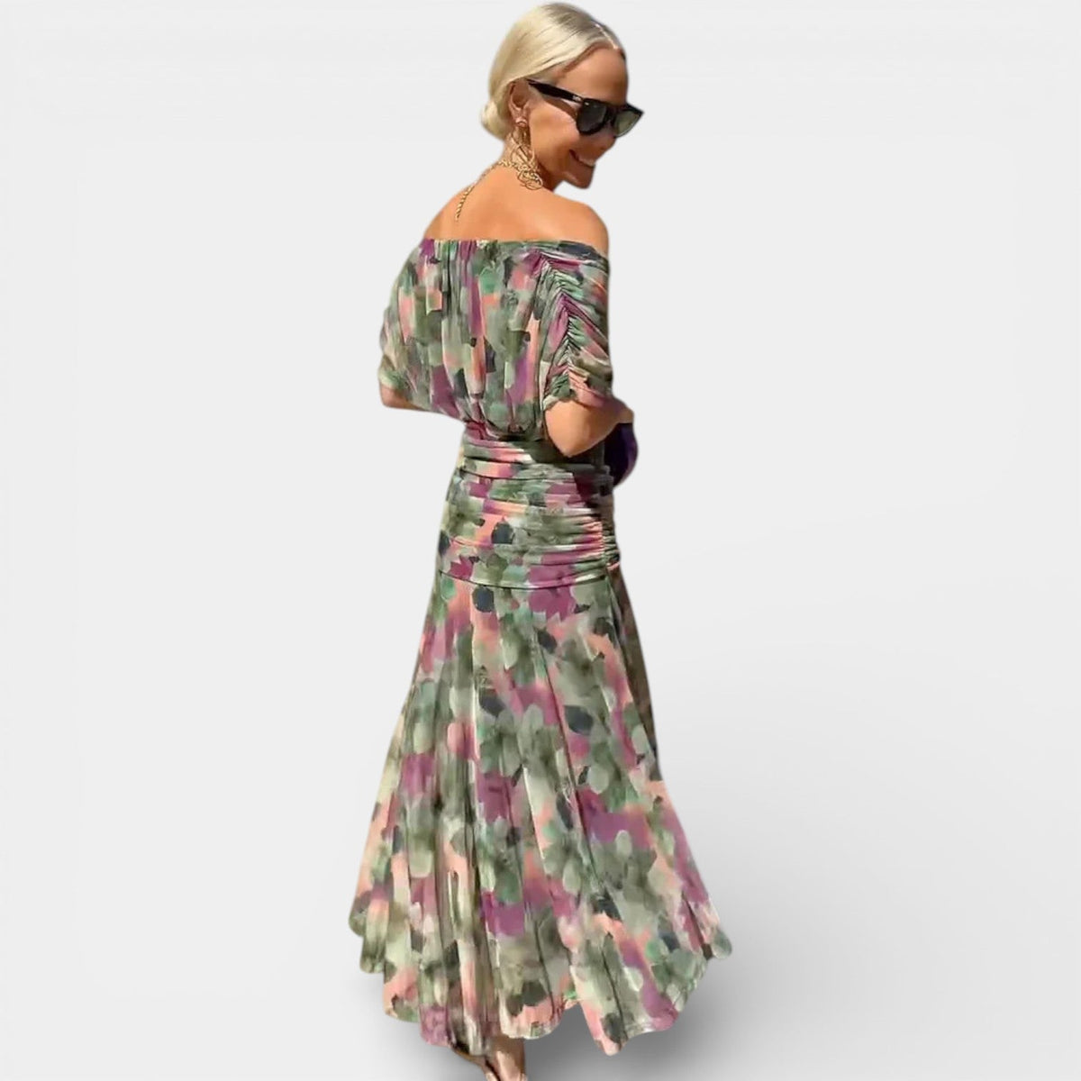 Surplice V-Neck Short Sleeve Ruched Waist Mesh Maxi Dress 8