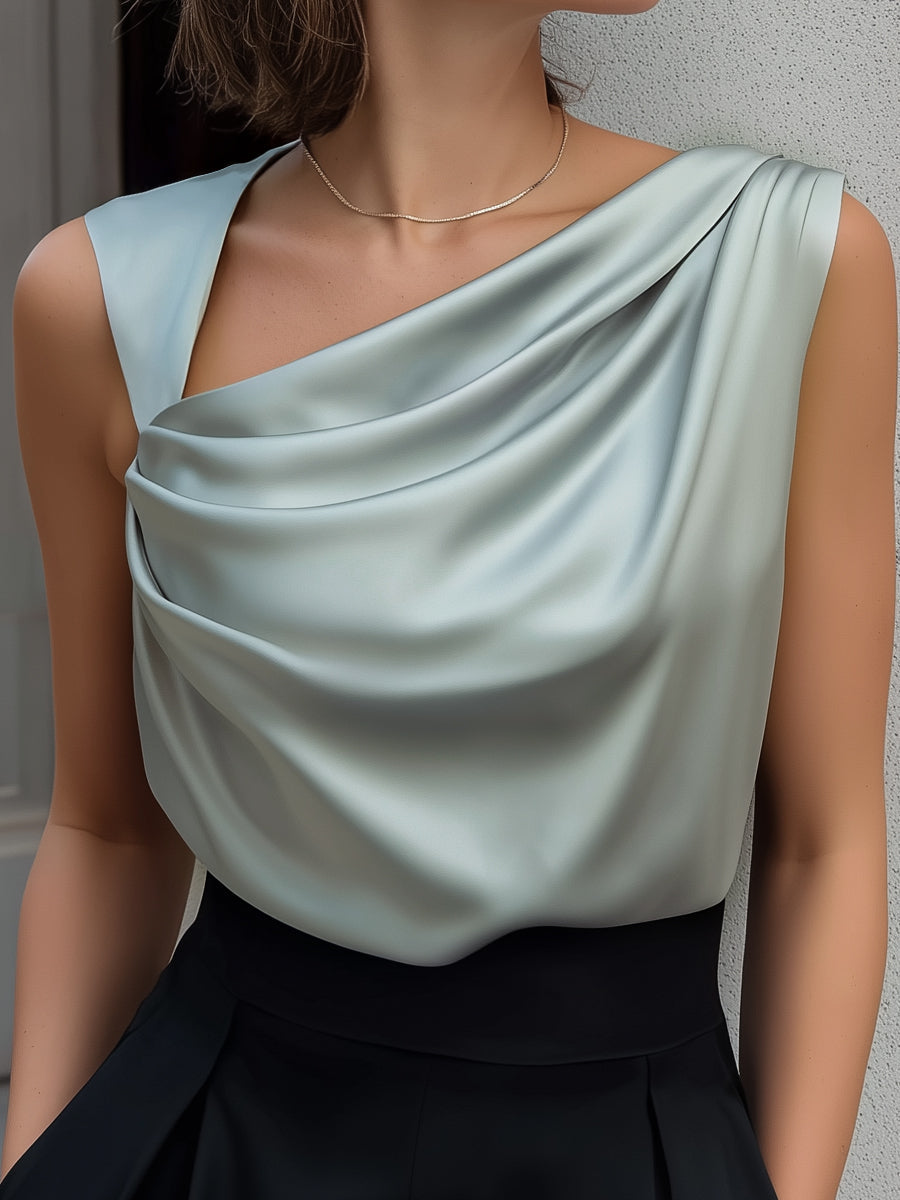 Satin Asymmetric Draped Neck Sleeveless Top 4
