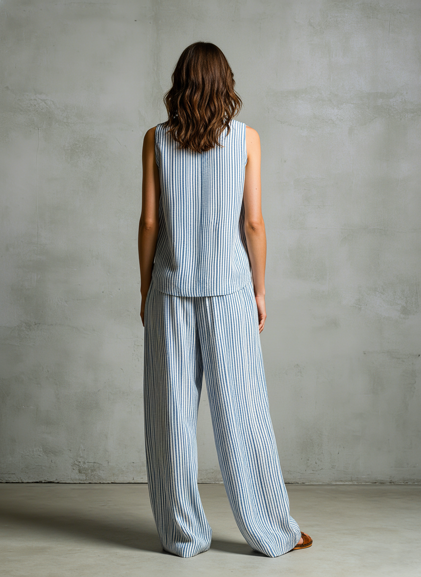 Striped Sleeveless Top and Wide Leg Pants Two Piece Set 5